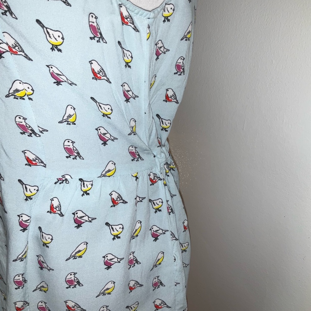Modcloth Blue Bird Print Buttoned Mandarin Collar Blouse - Picture 5 of 9